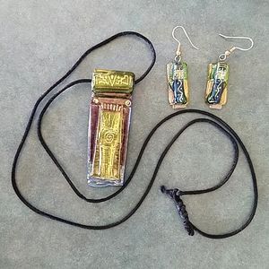 Handmade Hawaiian Dichroic Fused Glass necklace & Earring Set